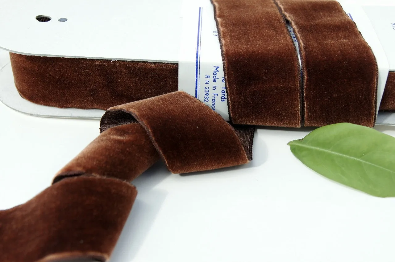Havana Brown Velvet Ribbon Vintage from France 36mm