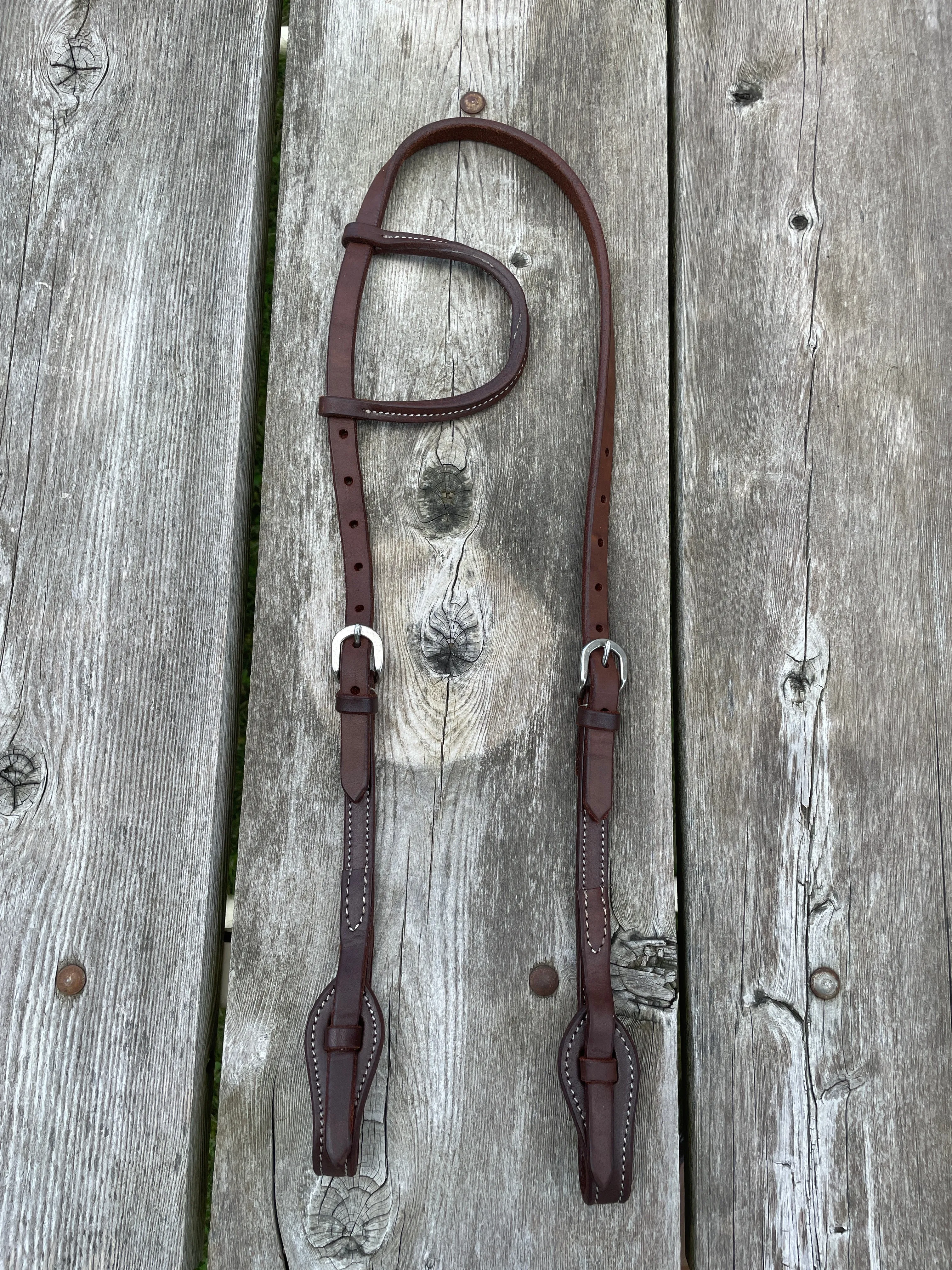 Heavy Oiled leather one ear headstall with quick change bit loops