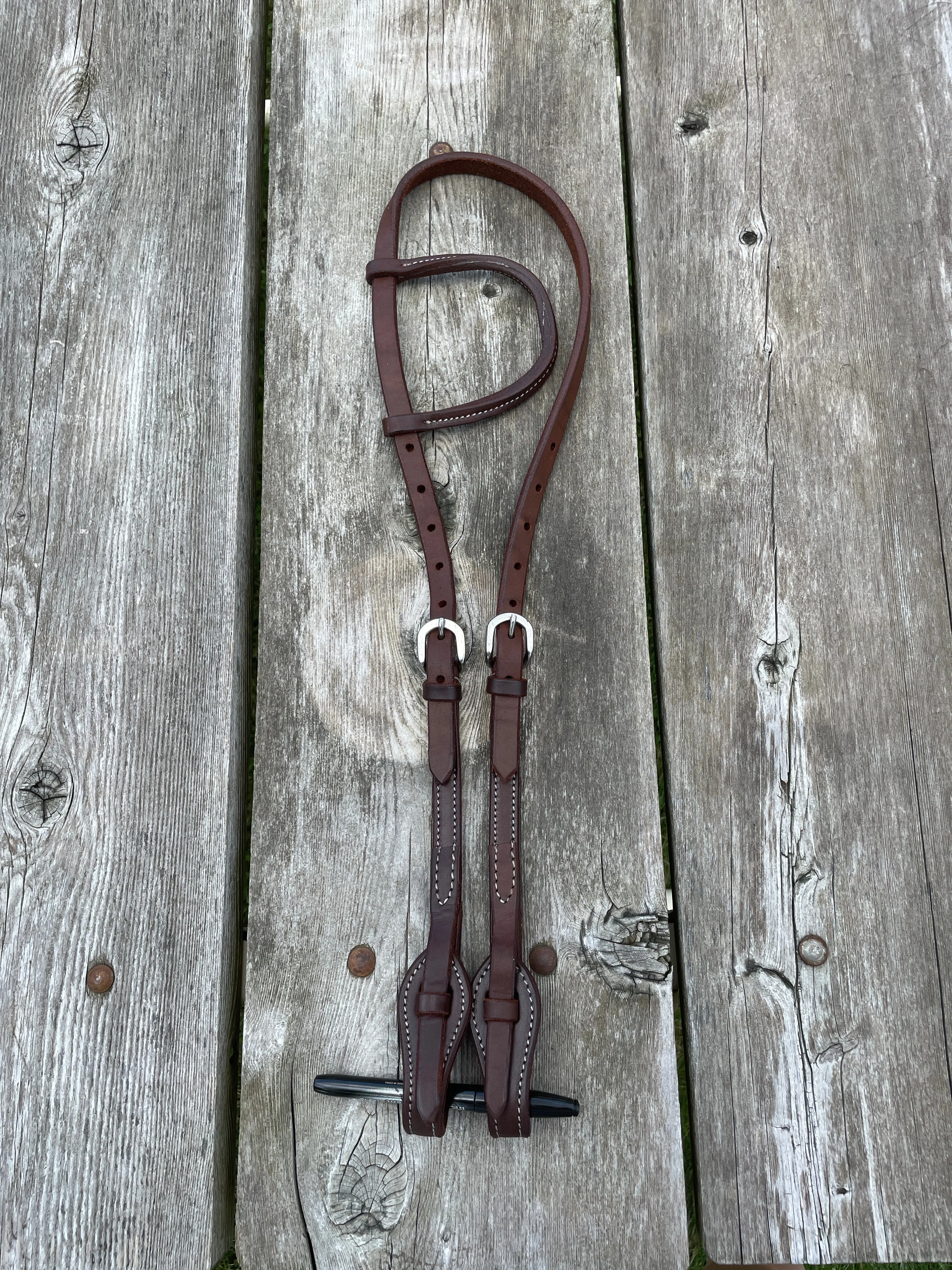 Heavy Oiled leather one ear headstall with quick change bit loops