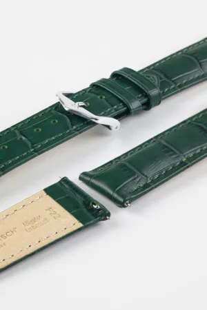 Hirsch DUKE Alligator Embossed Leather Watch Strap in GREEN