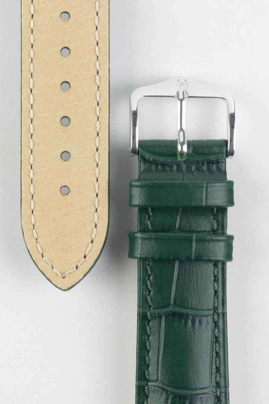 Hirsch DUKE Alligator Embossed Leather Watch Strap in GREEN