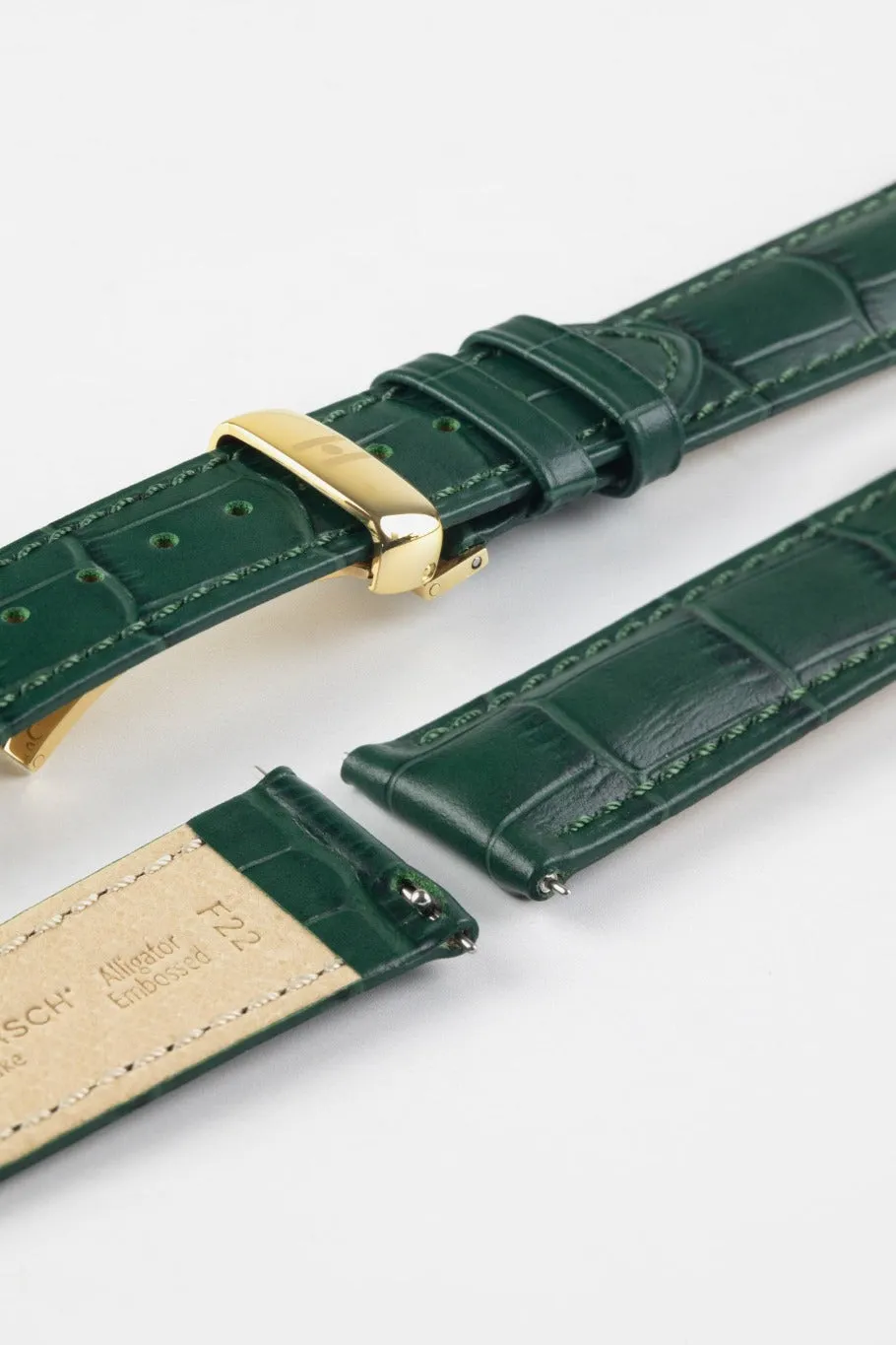 Hirsch DUKE Alligator Embossed Leather Watch Strap in GREEN