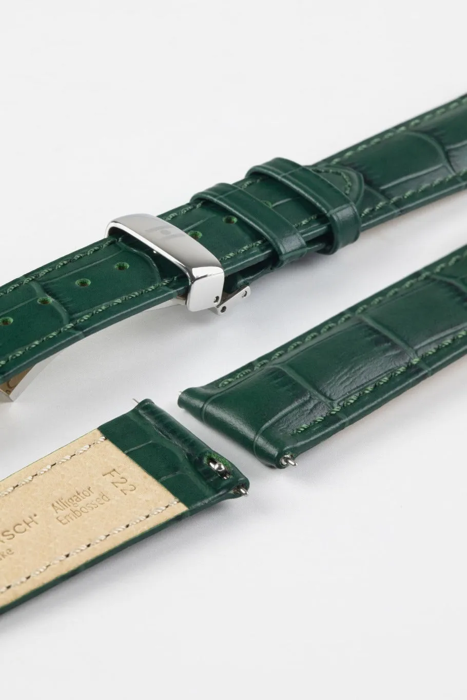 Hirsch DUKE Alligator Embossed Leather Watch Strap in GREEN