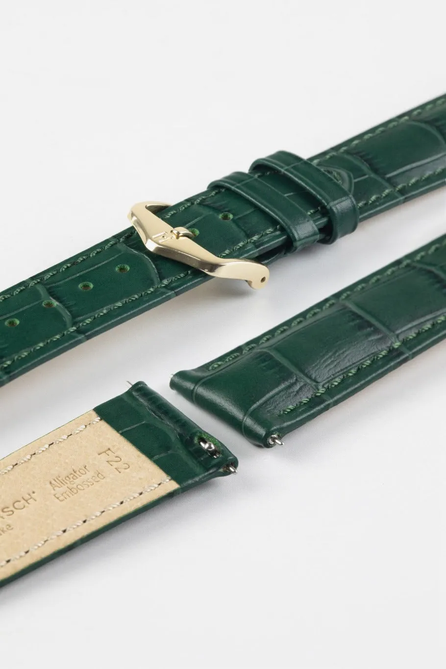 Hirsch DUKE Alligator Embossed Leather Watch Strap in GREEN