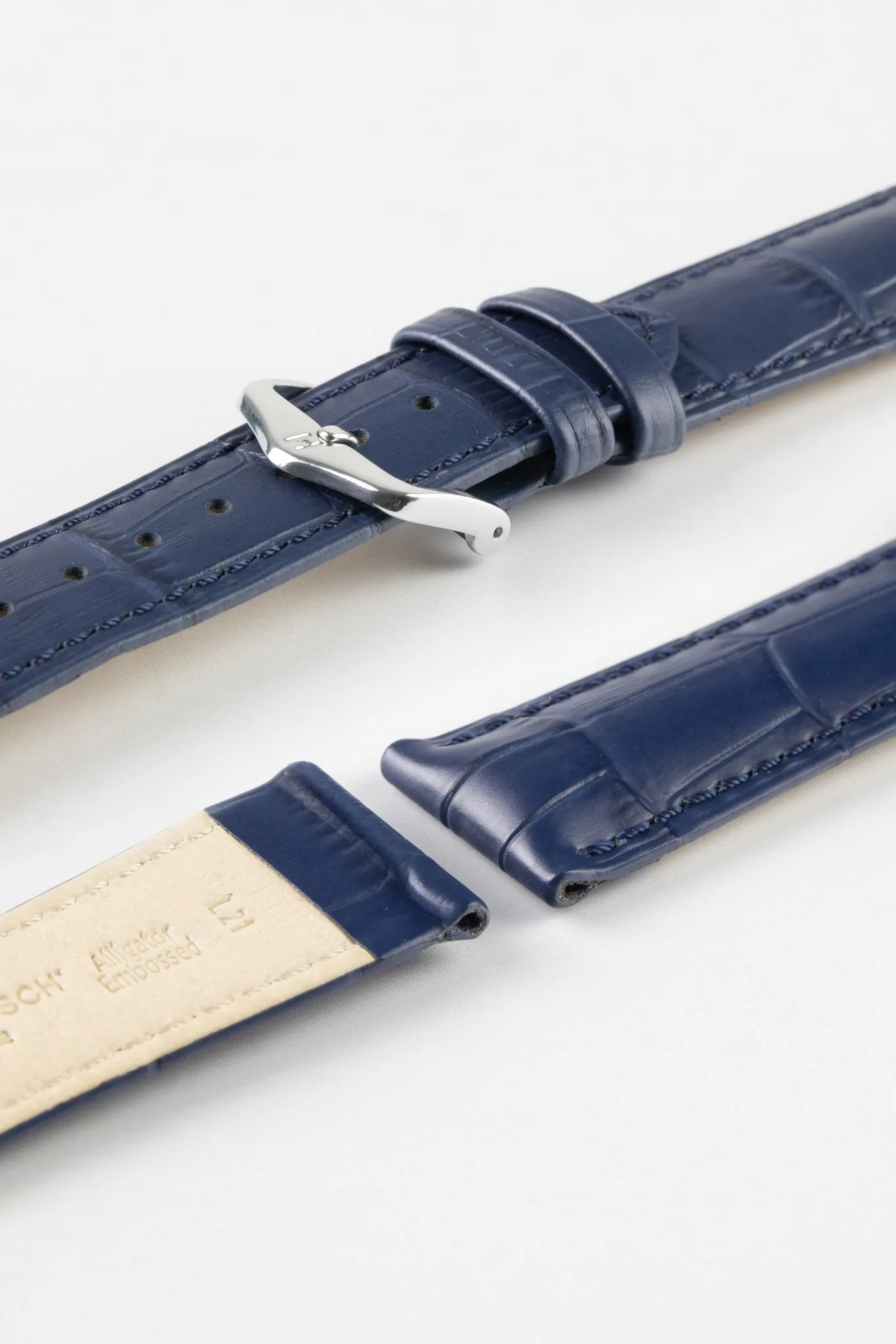 Hirsch DUKE NQR Alligator Embossed Leather Watch Strap - BLUE