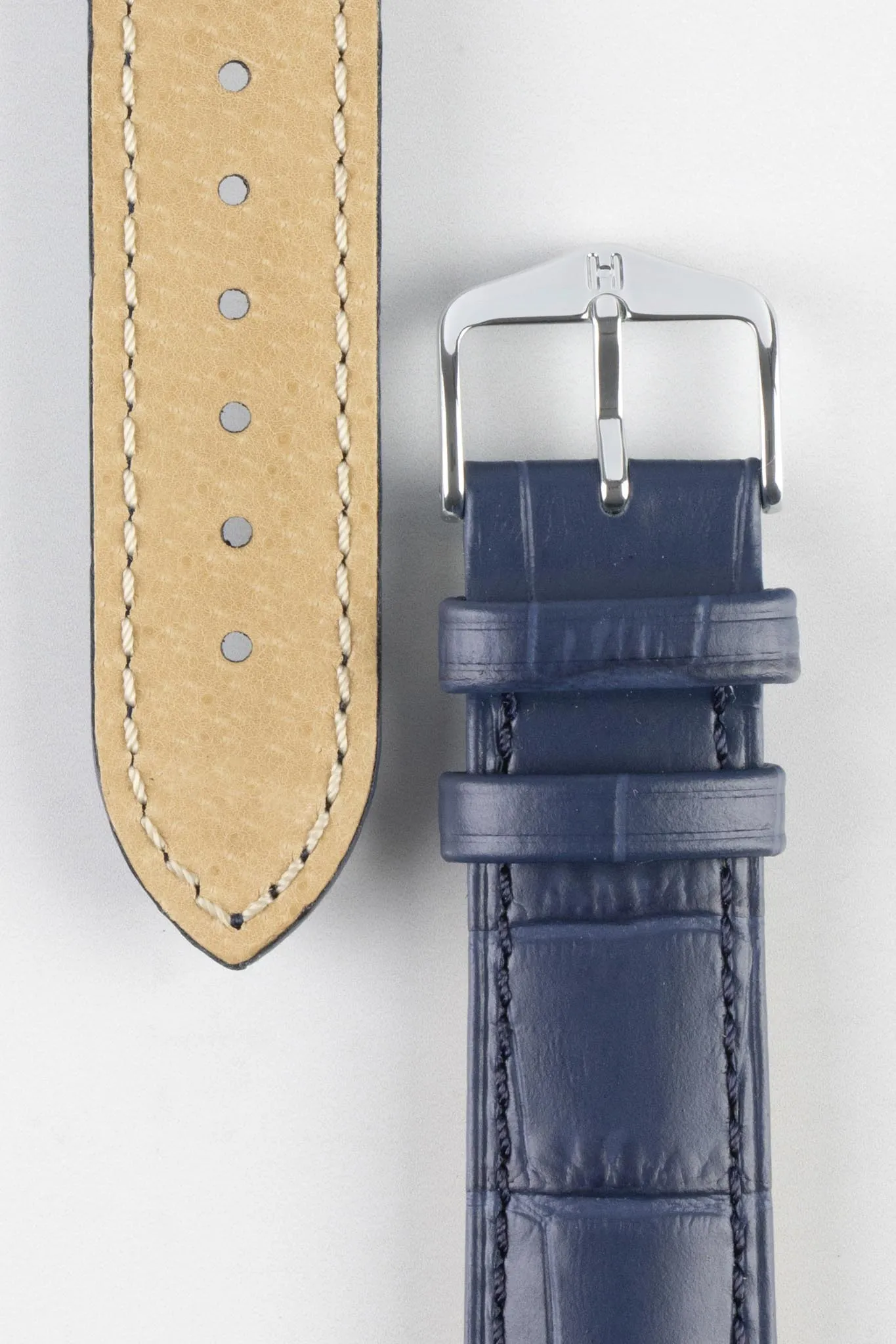 Hirsch DUKE NQR Alligator Embossed Leather Watch Strap - BLUE