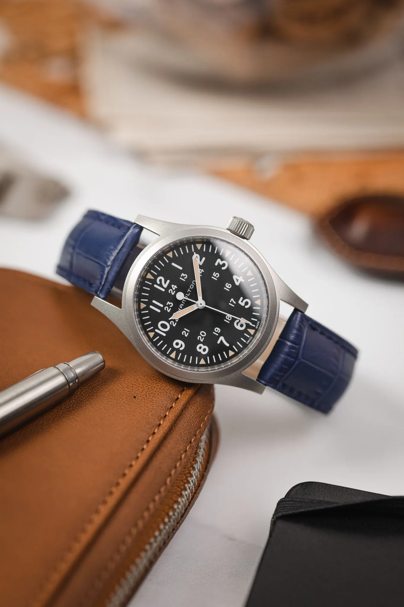 Hirsch DUKE NQR Alligator Embossed Leather Watch Strap - BLUE