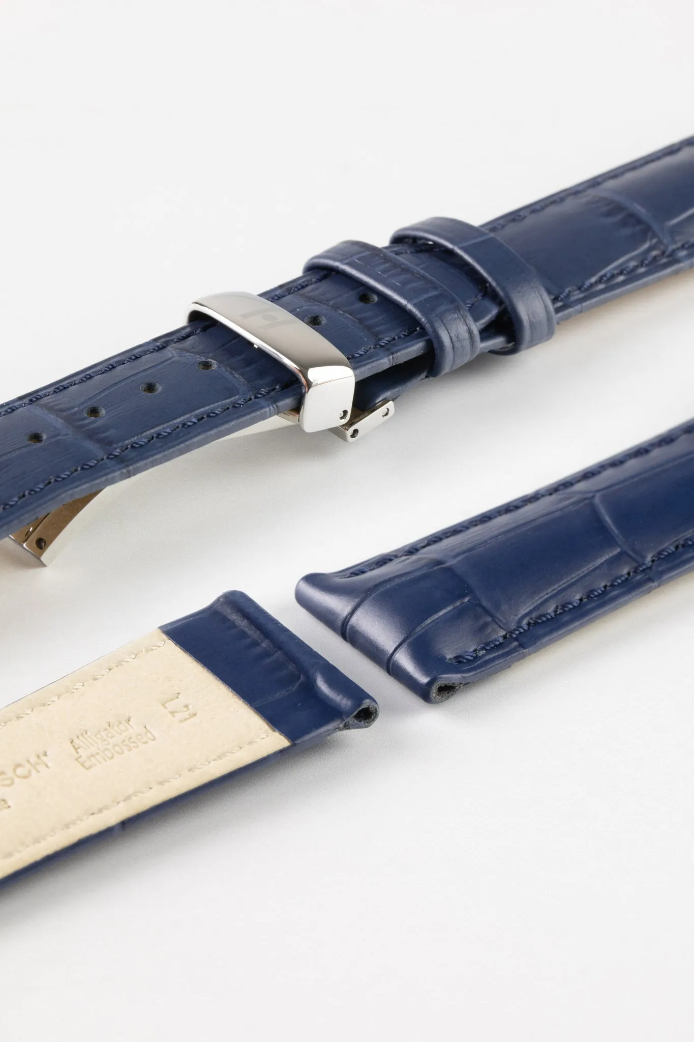 Hirsch DUKE NQR Alligator Embossed Leather Watch Strap - BLUE