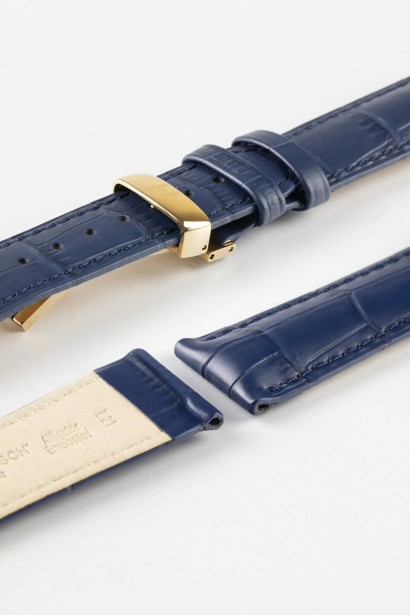 Hirsch DUKE NQR Alligator Embossed Leather Watch Strap - BLUE