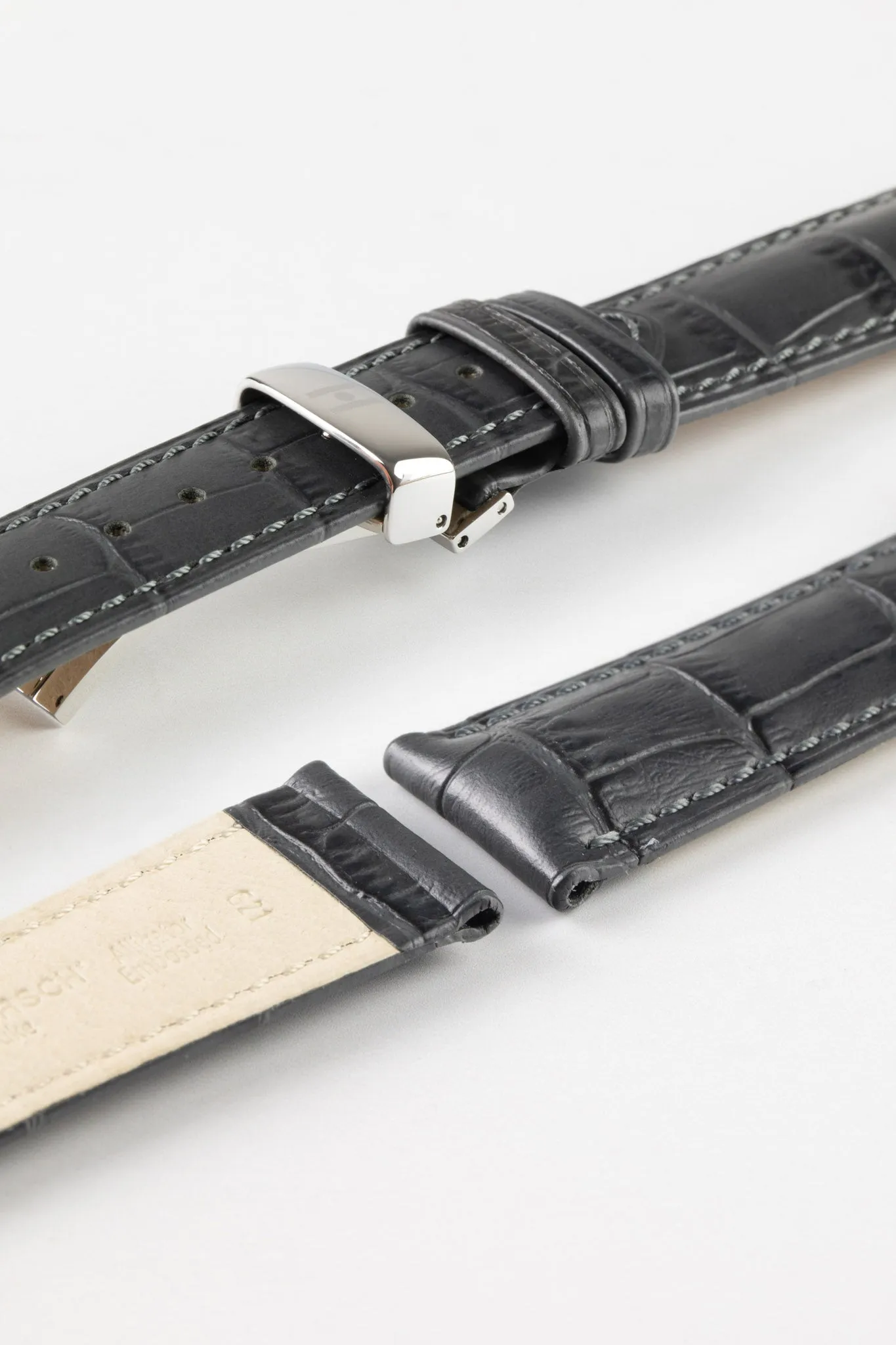 Hirsch DUKE NQR Alligator Embossed Leather Watch Strap - GREY