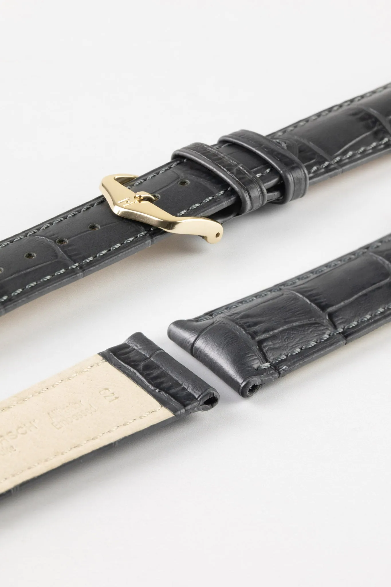 Hirsch DUKE NQR Alligator Embossed Leather Watch Strap - GREY