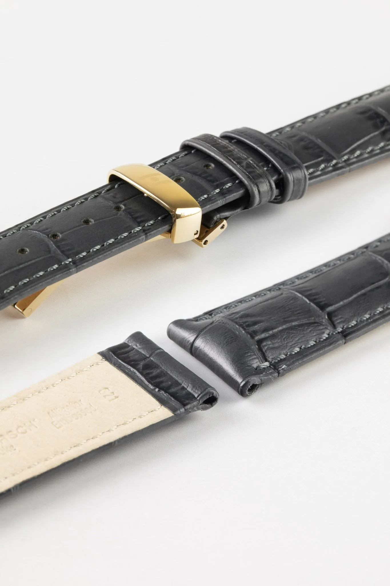 Hirsch DUKE NQR Alligator Embossed Leather Watch Strap - GREY