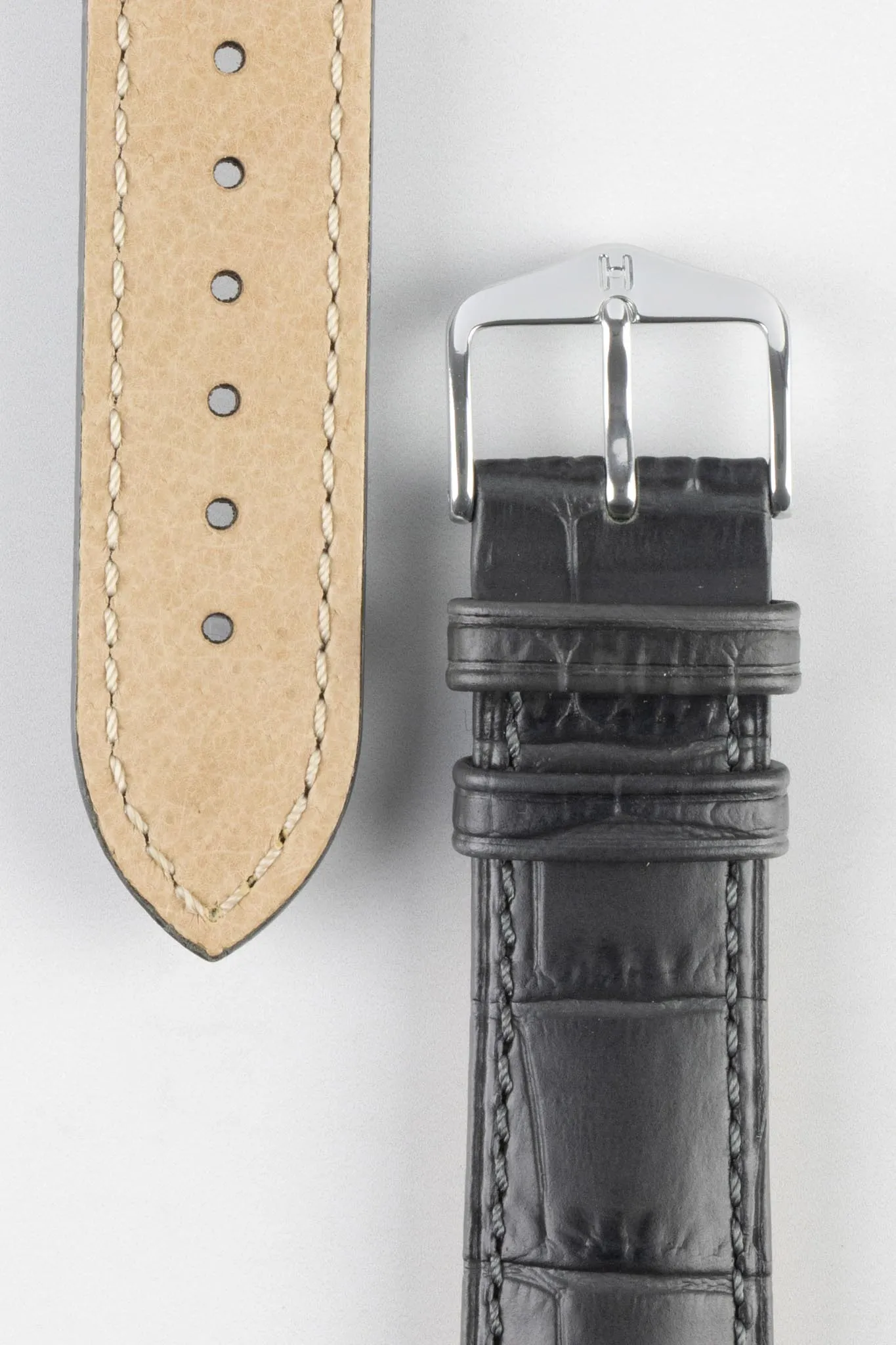 Hirsch DUKE NQR Alligator Embossed Leather Watch Strap - GREY