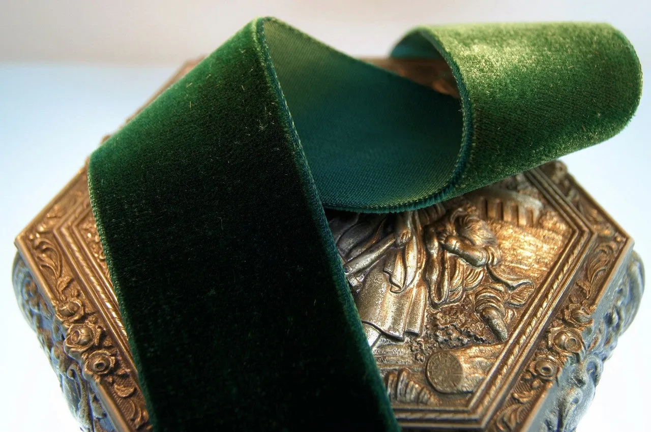 Hunter Green Velvet Ribbon Vintage from France 36mm