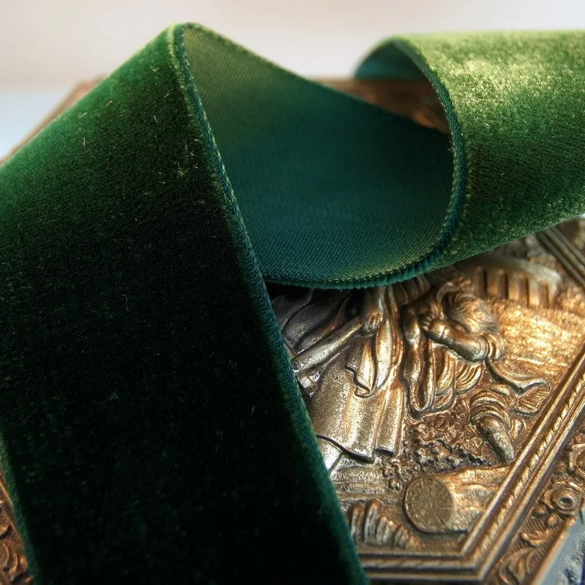 Hunter Green Velvet Ribbon Vintage from France 36mm