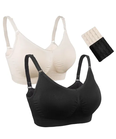 iLoveSIA Full Bust Seamless Nursing Maternity Bras Bralette S-XL with Extra Bra Extenders & Clips 2PACK