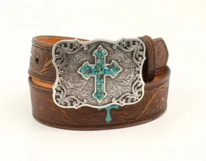 Kid’s Nocona Scroll Embossed Turquoise Cross Western Belt