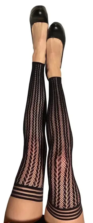 Kixies Lindsay Footless Fishnet Black Thigh High size B