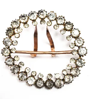 Large antique Victorian clear paste double row round rhinestone sash buckle