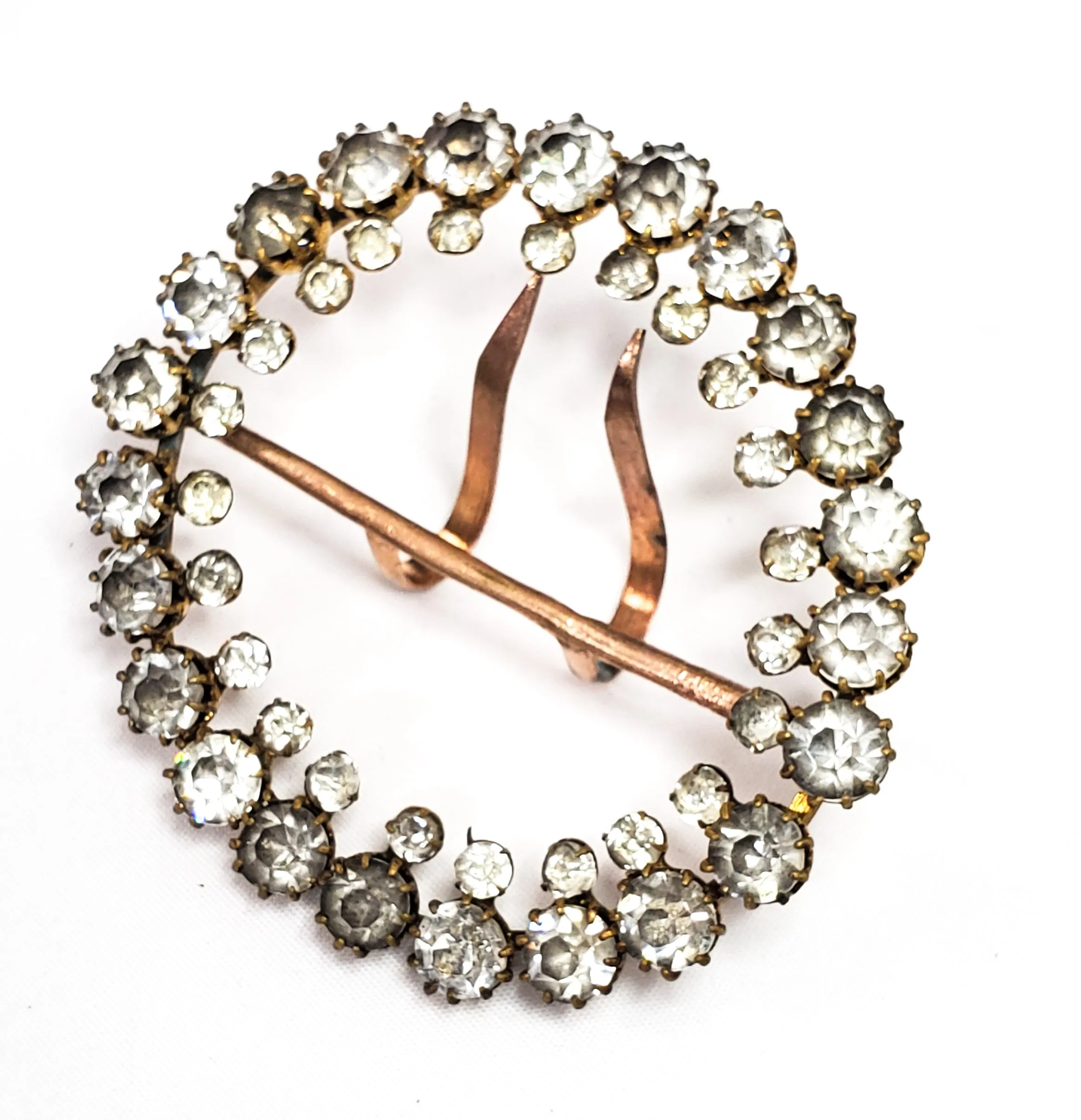 Large antique Victorian clear paste double row round rhinestone sash buckle