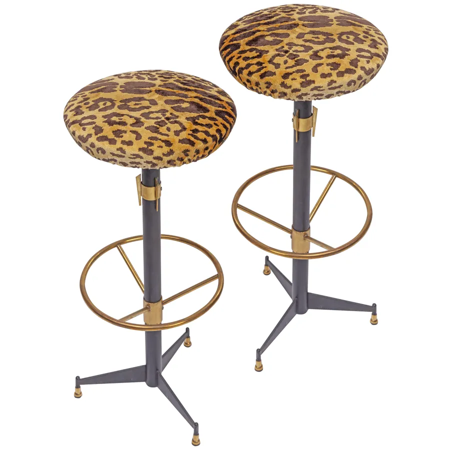 Leopard Mid-Century Brass Bar Stool - set of 2