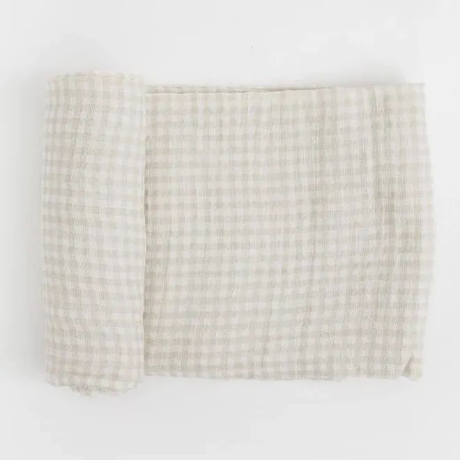 Little Unicorn Cotton Muslin Single Swaddle (Tan Gingham)