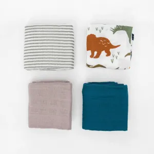 Little Unicorn Cotton Muslin Squares 4-Pack (Dino Friends)
