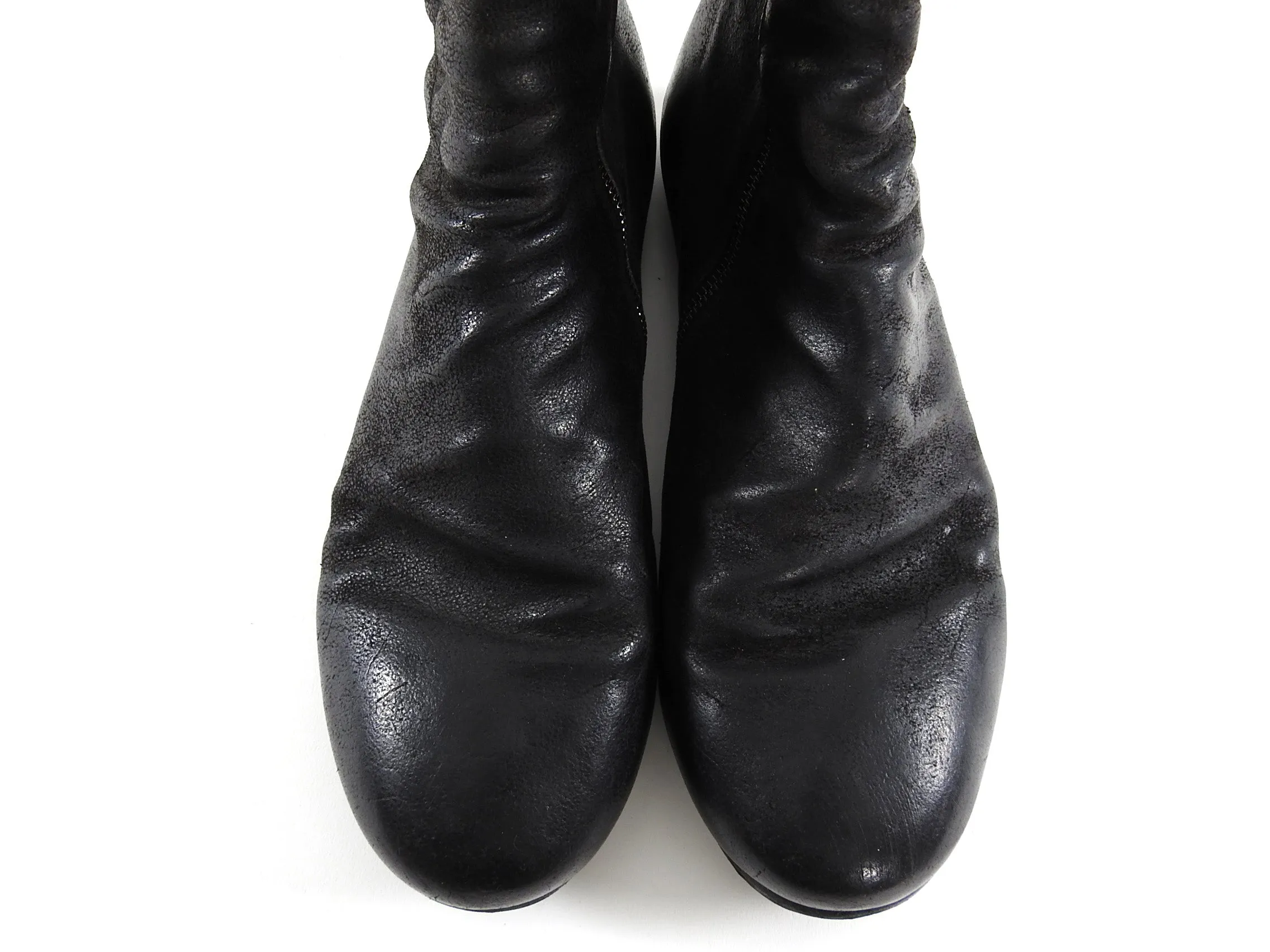Marsell Black Waxed Suede Side Zip Distressed Boot - 10.5