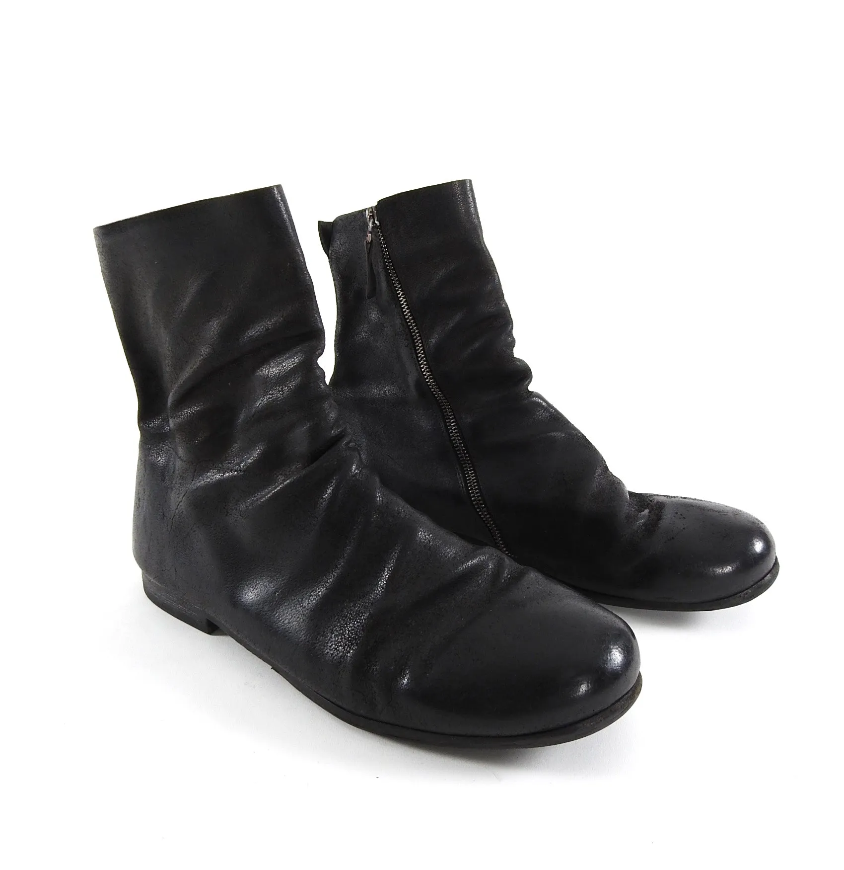 Marsell Black Waxed Suede Side Zip Distressed Boot - 10.5