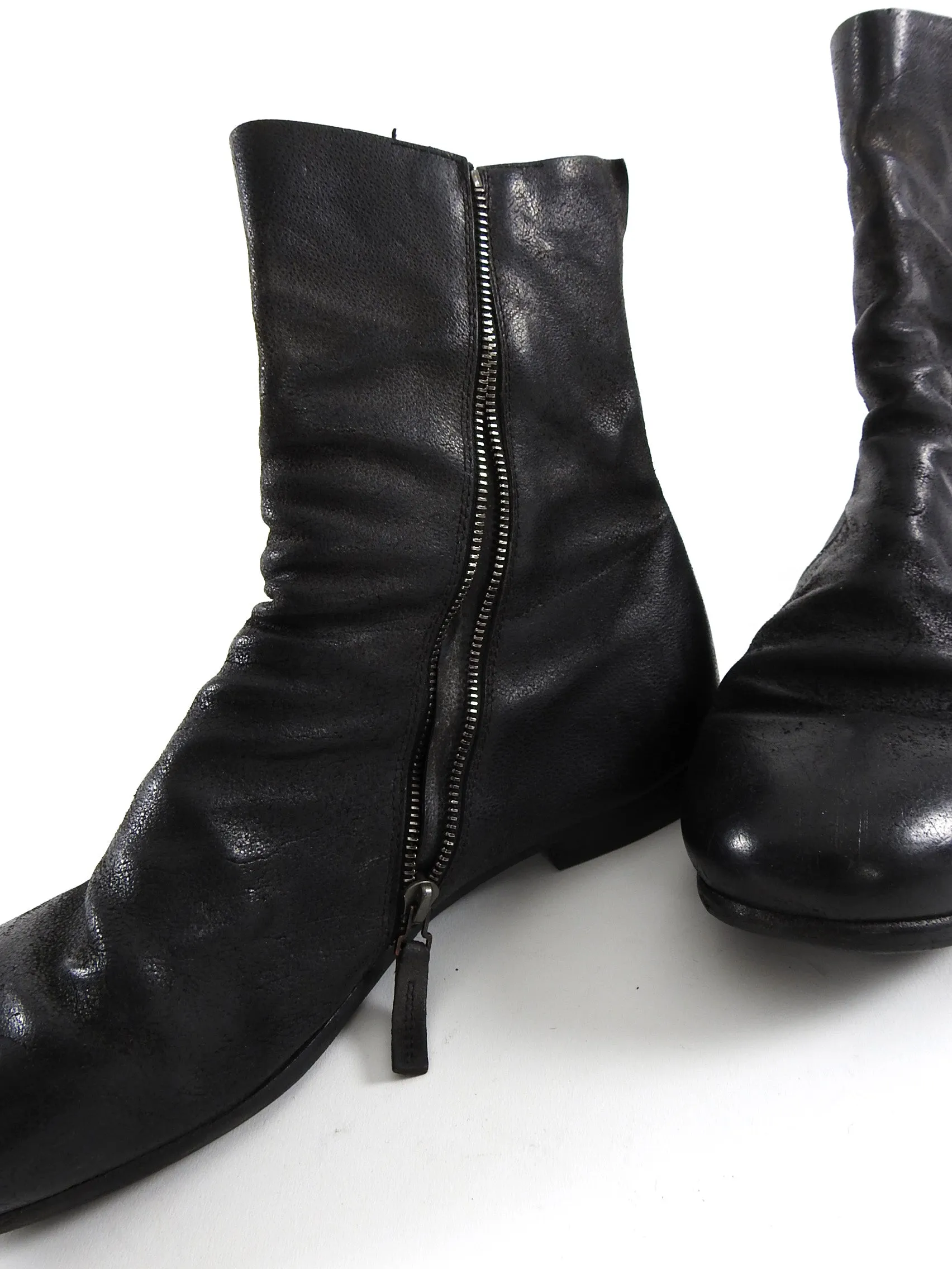 Marsell Black Waxed Suede Side Zip Distressed Boot - 10.5