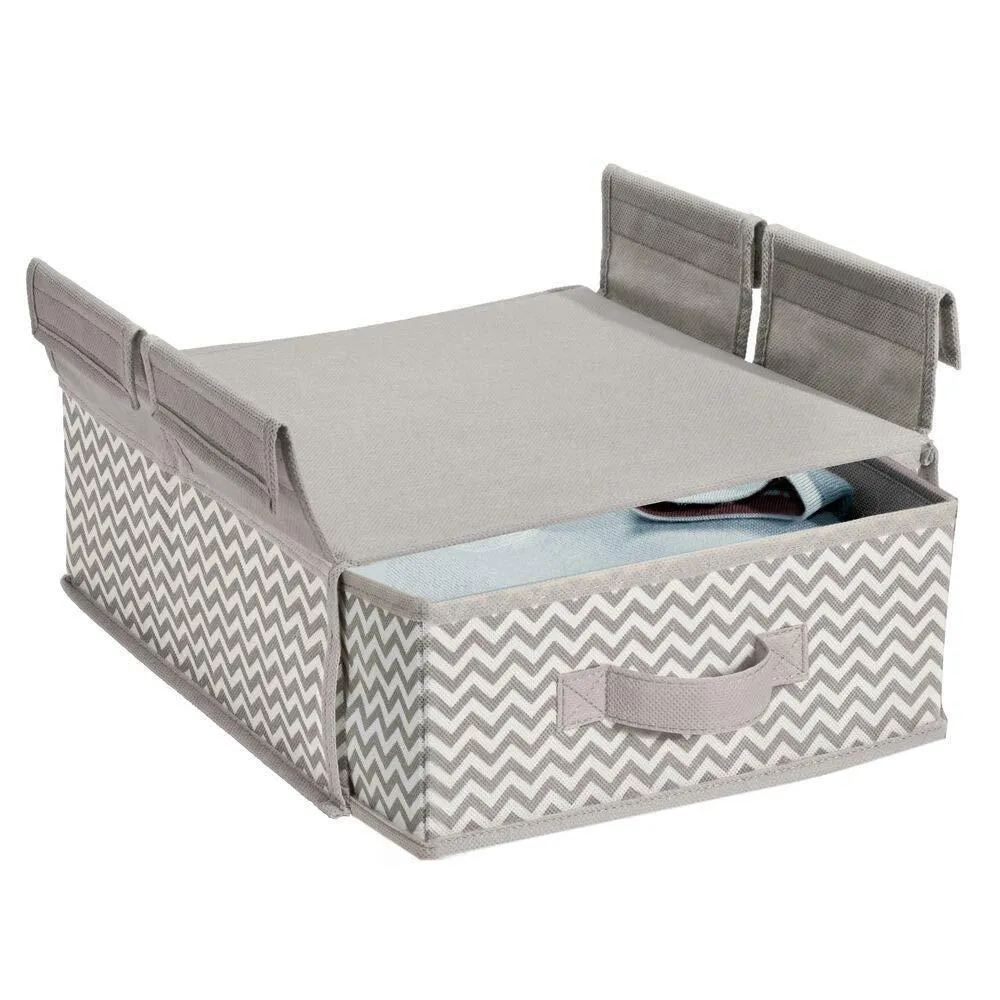 mDesign Soft Fabric Over Closet Shelving Hanging Storage Organizer with Removable Drawer for Closets in Bedrooms, Hallway, Entryway, Mudroom - Chevron Zig Zag Print with Solid Trim - Taupe/Natural