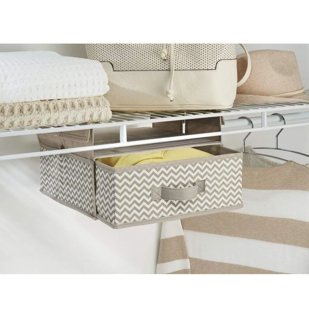 mDesign Soft Fabric Over Closet Shelving Hanging Storage Organizer with Removable Drawer for Closets in Bedrooms, Hallway, Entryway, Mudroom - Chevron Zig Zag Print with Solid Trim - Taupe/Natural