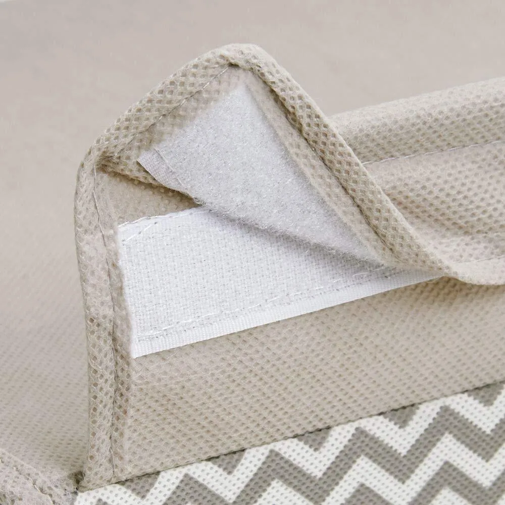 mDesign Soft Fabric Over Closet Shelving Hanging Storage Organizer with Removable Drawer for Closets in Bedrooms, Hallway, Entryway, Mudroom - Chevron Zig Zag Print with Solid Trim - Taupe/Natural