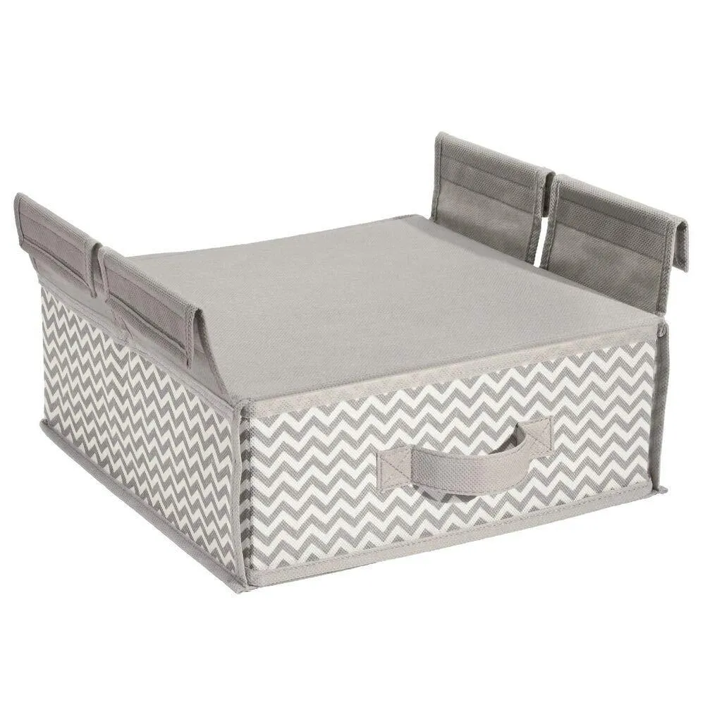 mDesign Soft Fabric Over Closet Shelving Hanging Storage Organizer with Removable Drawer for Closets in Bedrooms, Hallway, Entryway, Mudroom - Chevron Zig Zag Print with Solid Trim - Taupe/Natural
