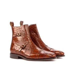 Medium Brown Alligator Double Monk Boots