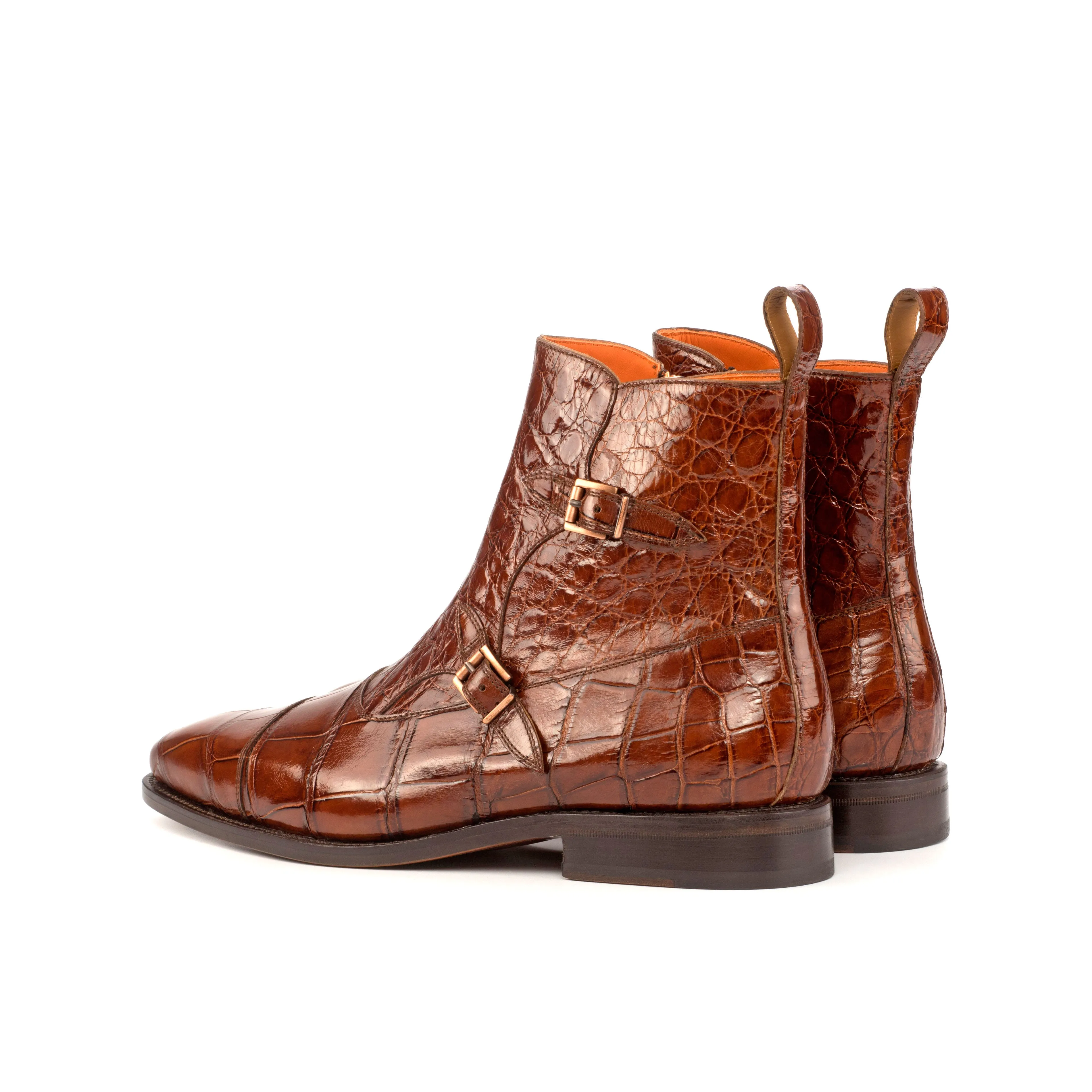 Medium Brown Alligator Double Monk Boots