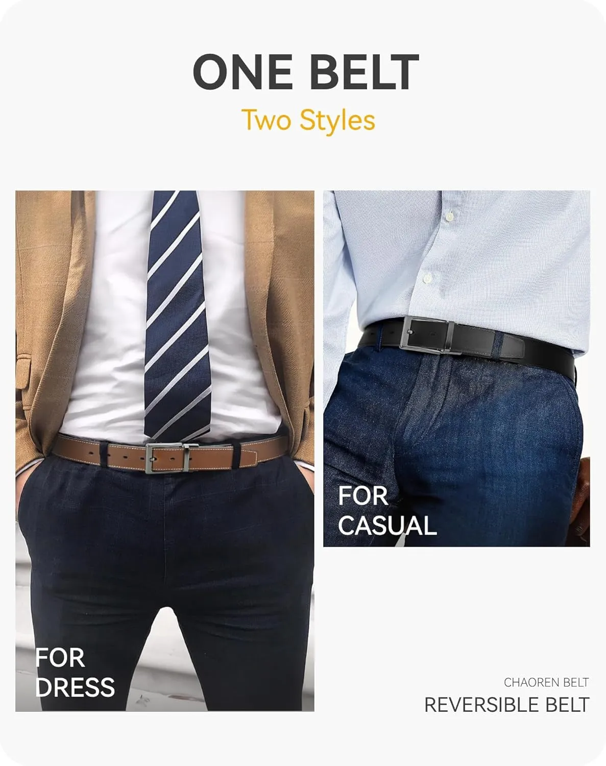 Mens double-sided belt for Dress and Casual