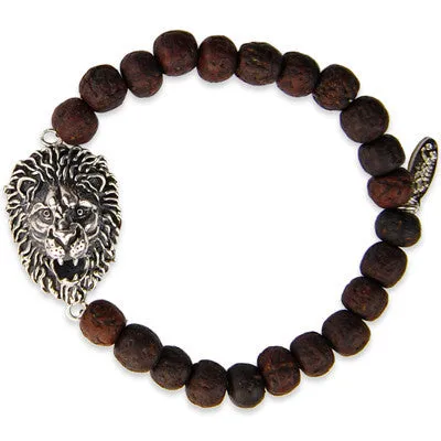 Mens Double Silver Faceted Bead Mens Bracelet on Brown Waxed Linen