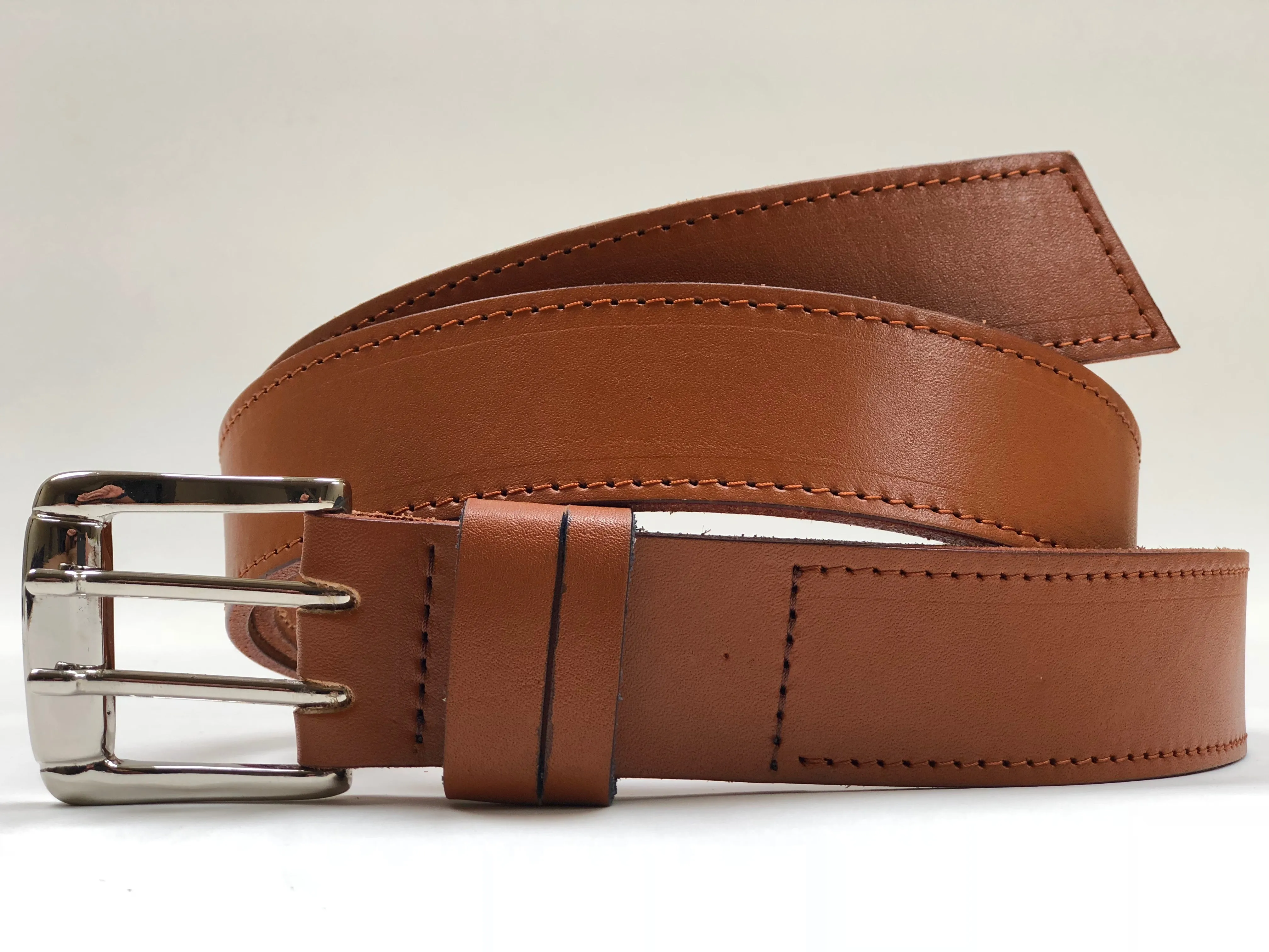 Men’s light tan leather belt with tan stitching SKU#42C1