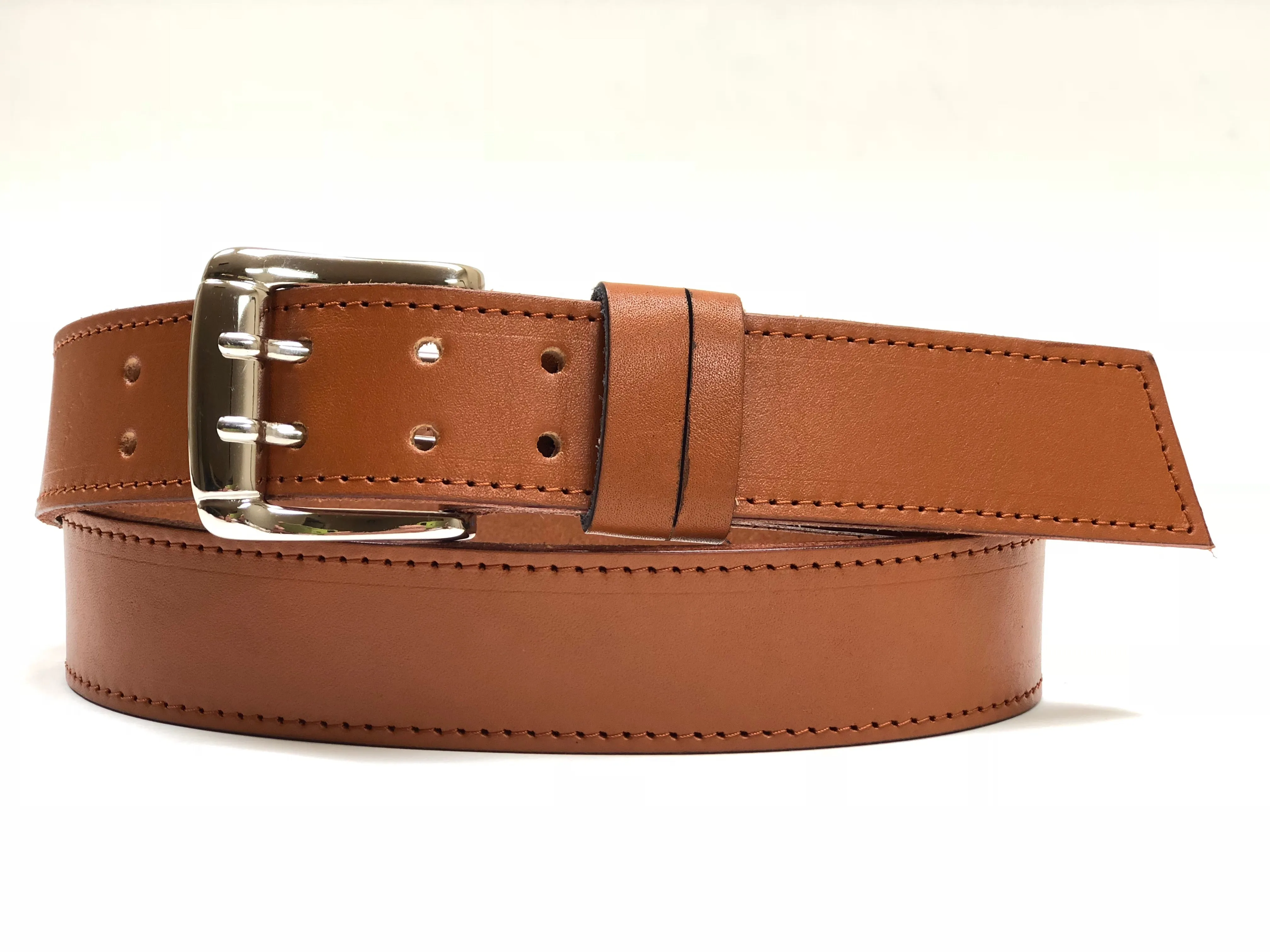 Men’s light tan leather belt with tan stitching SKU#42C1