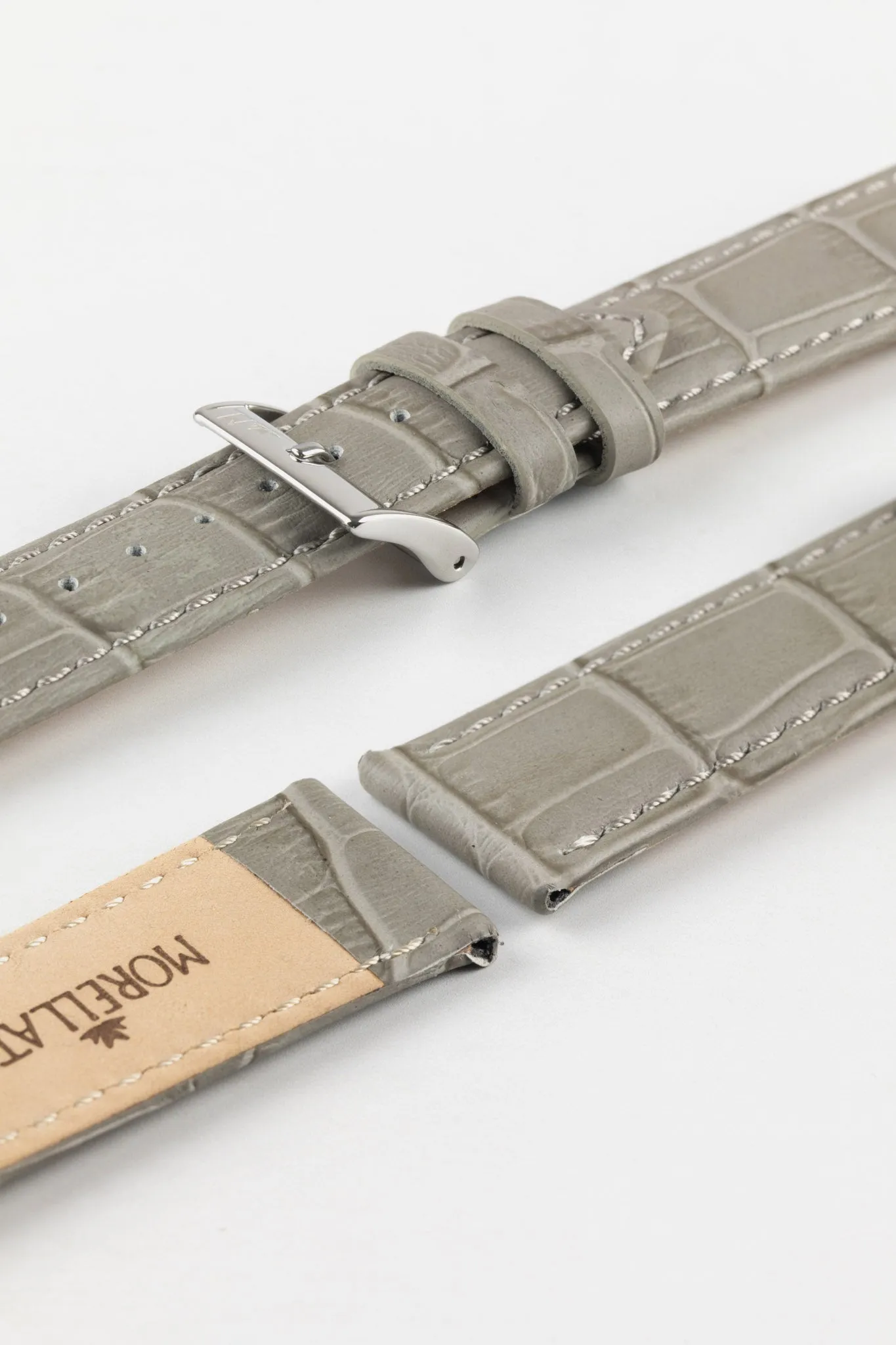 Morellato BOLLE Alligator-Embossed Calfskin Leather Watch Strap in LIGHT GREY