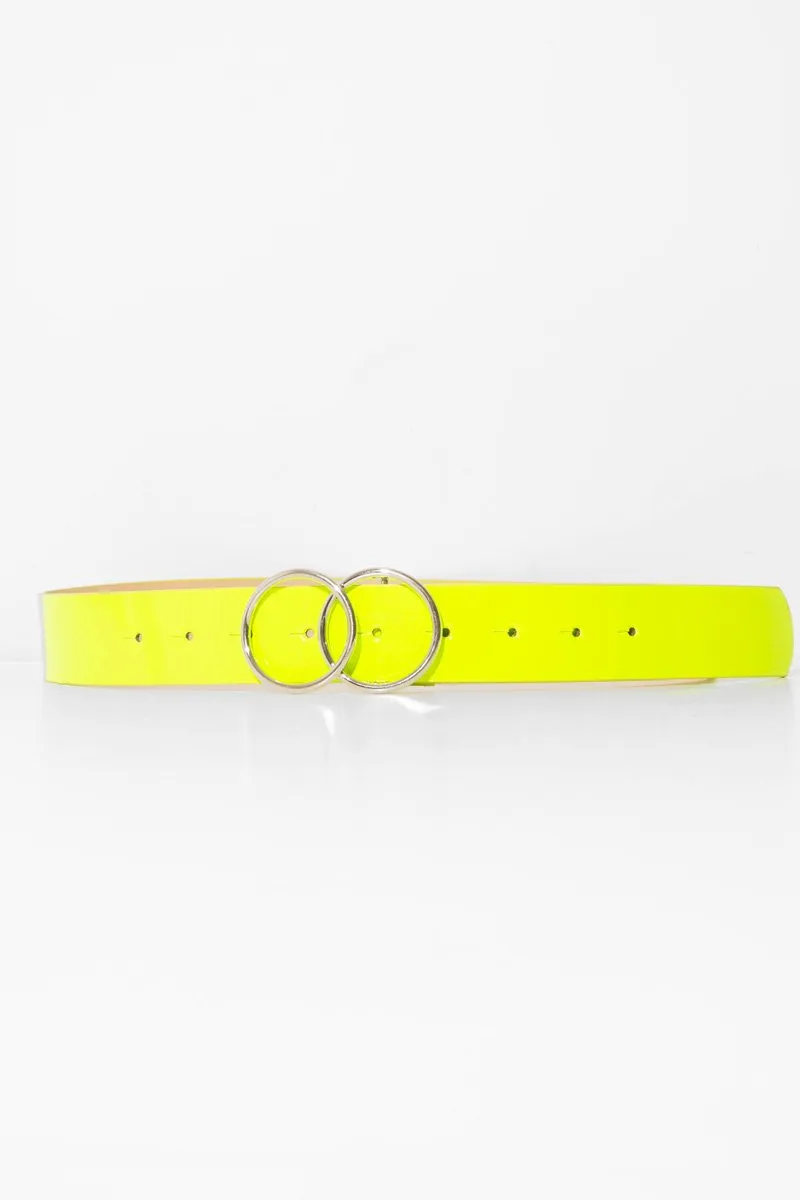 Neon Green PU Double Circle Buckle Belt - Tansy