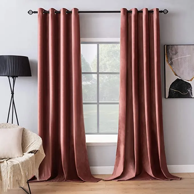 New MIULEE Elegant Velvet Curtains Dry Rose Pink Grommet Curtains Thermal Insulated Soundproof Room Darkening Blackout Curtains / Drapes Living Room/Bedroom Decor 52 x 90 Inch 2 Panels