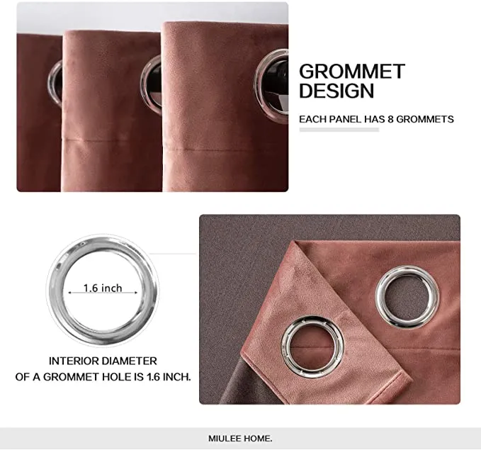 New MIULEE Elegant Velvet Curtains Dry Rose Pink Grommet Curtains Thermal Insulated Soundproof Room Darkening Blackout Curtains / Drapes Living Room/Bedroom Decor 52 x 90 Inch 2 Panels
