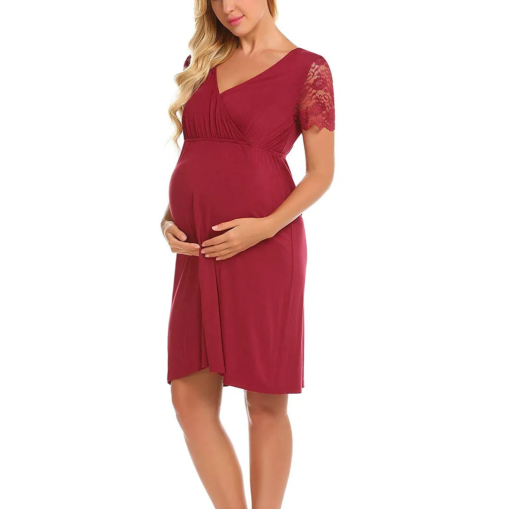 Nursing lace maternity dress / Deep V-neck empire waist