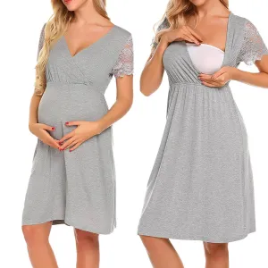 Nursing lace maternity dress / Deep V-neck empire waist