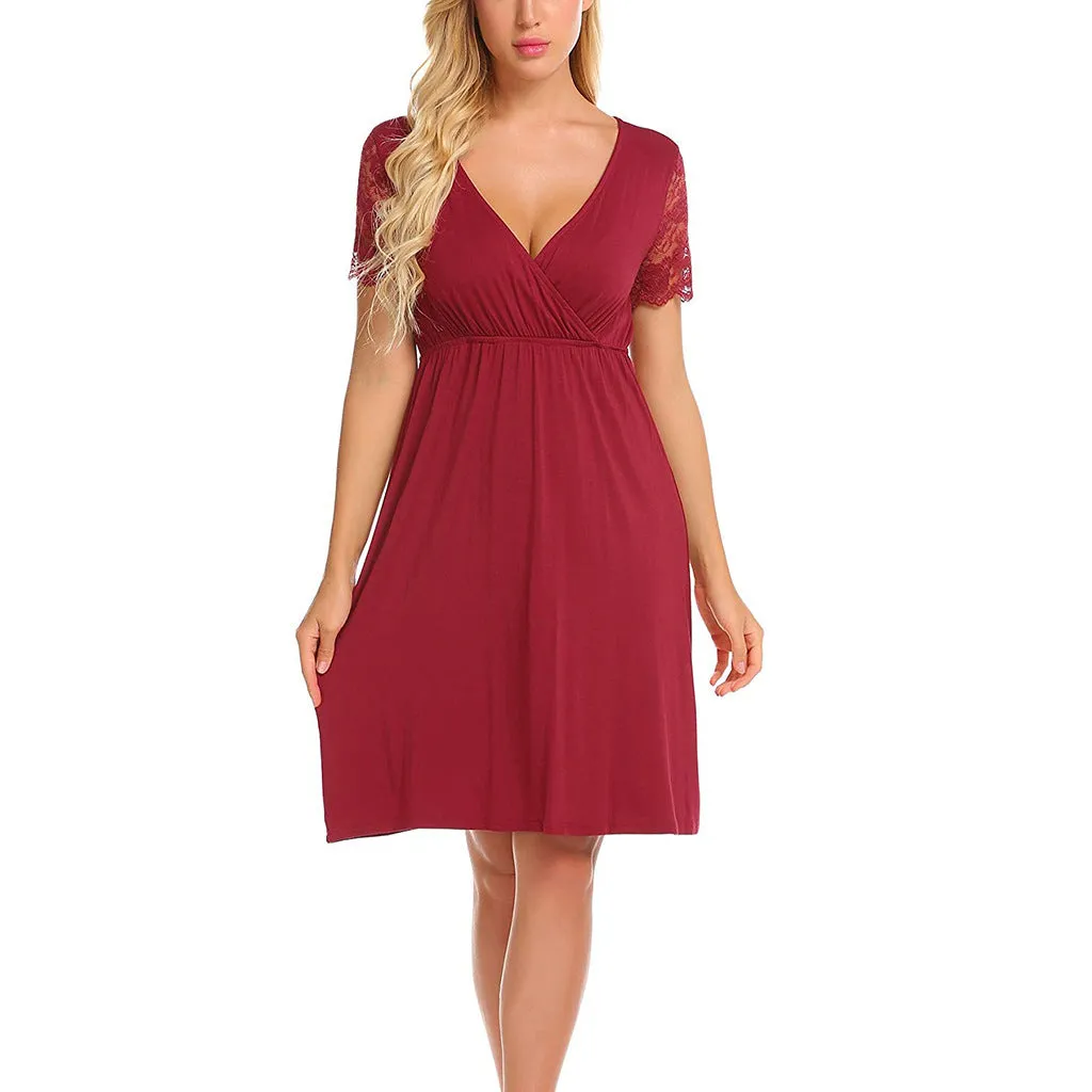 Nursing lace maternity dress / Deep V-neck empire waist