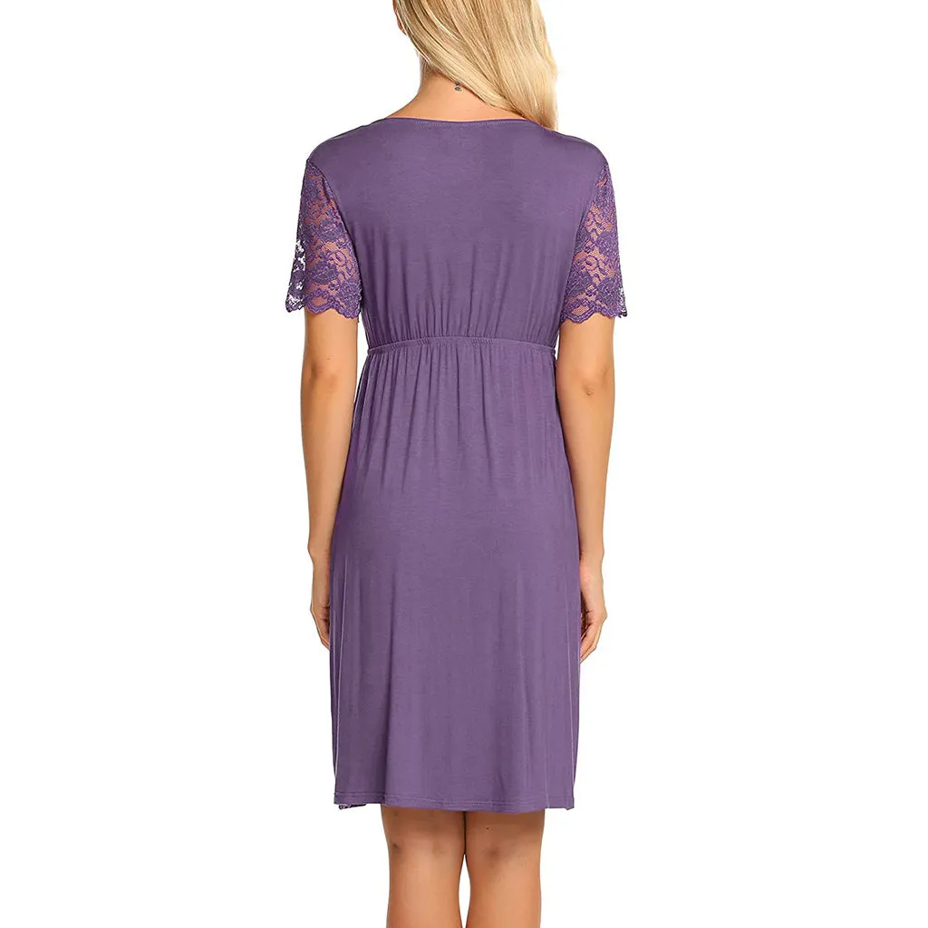 Nursing lace maternity dress / Deep V-neck empire waist