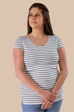 Nursing short sleeve t-shirt in White/Navy Stripes