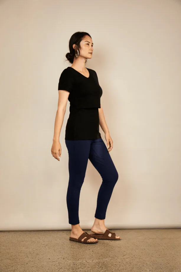 Nursing V Neck Cotton T-Shirt | Black